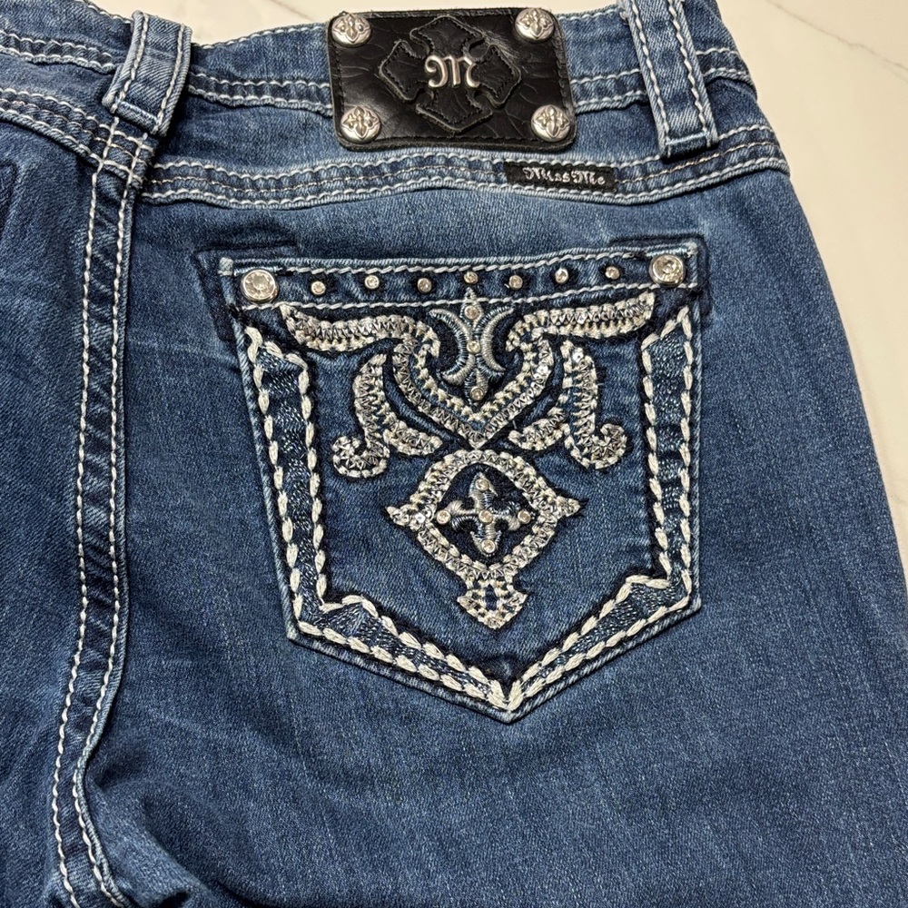 Miss Me Blue Jeans with Silver Embroidery